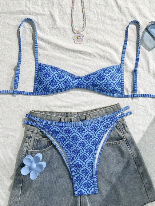 📢📢50% OFF !! ⏰ Pink Vintage Tile Print Bikini Set—This season's beach fashion, showcasing unique charm! ✨