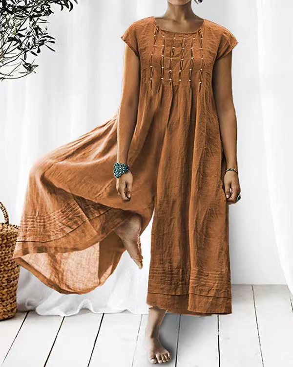 Vintage Wide Legs Cap Sleeves Jumpsuit
