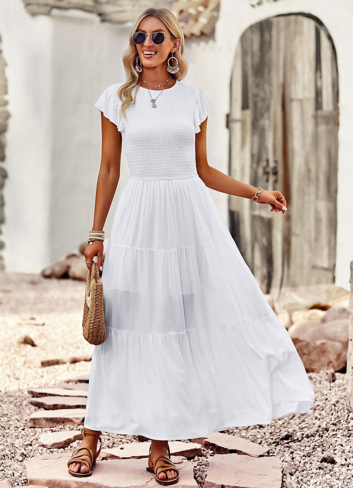 Elegant Round Neck Knee-length Dress