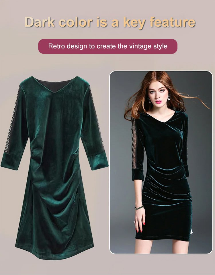 V-neck velvet waist-skimming dress