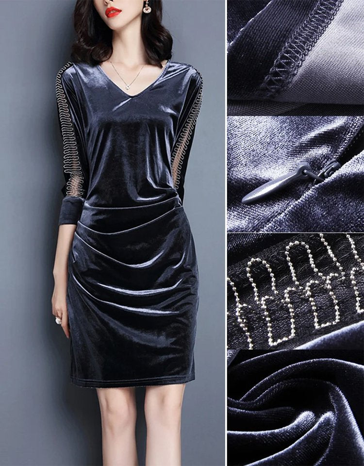 V-neck velvet waist-skimming dress