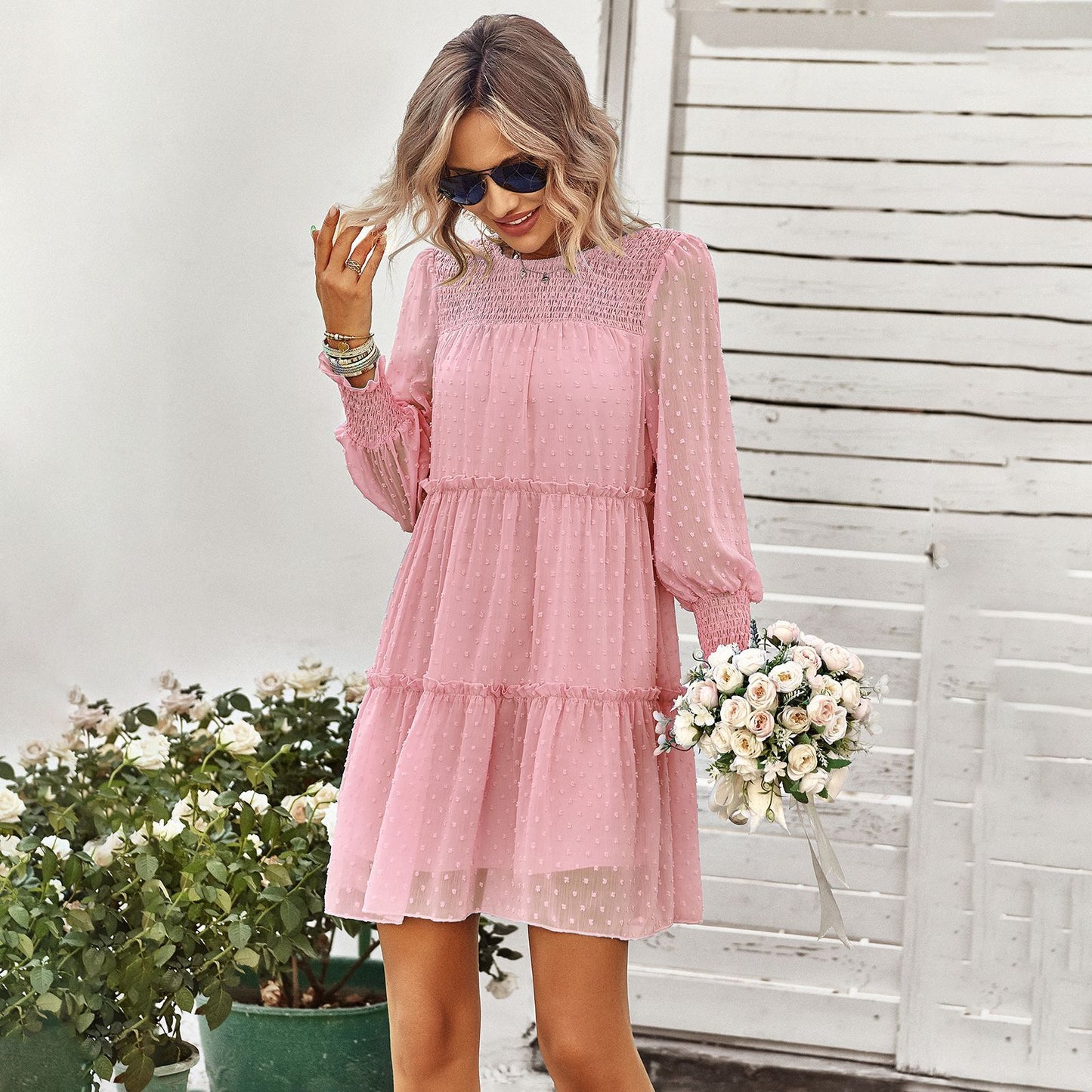 Round Neck Jacquard Dress