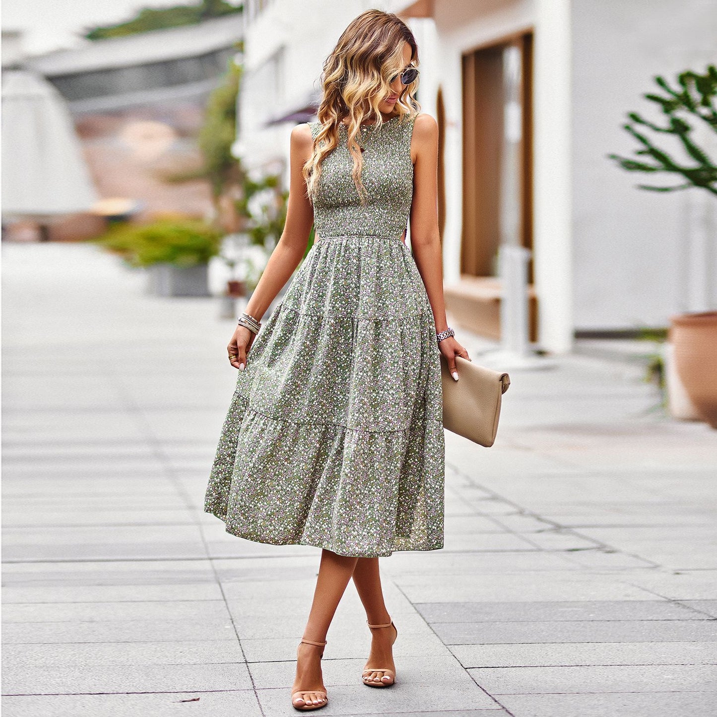 Elegant Sleeveless Printed Long Dress