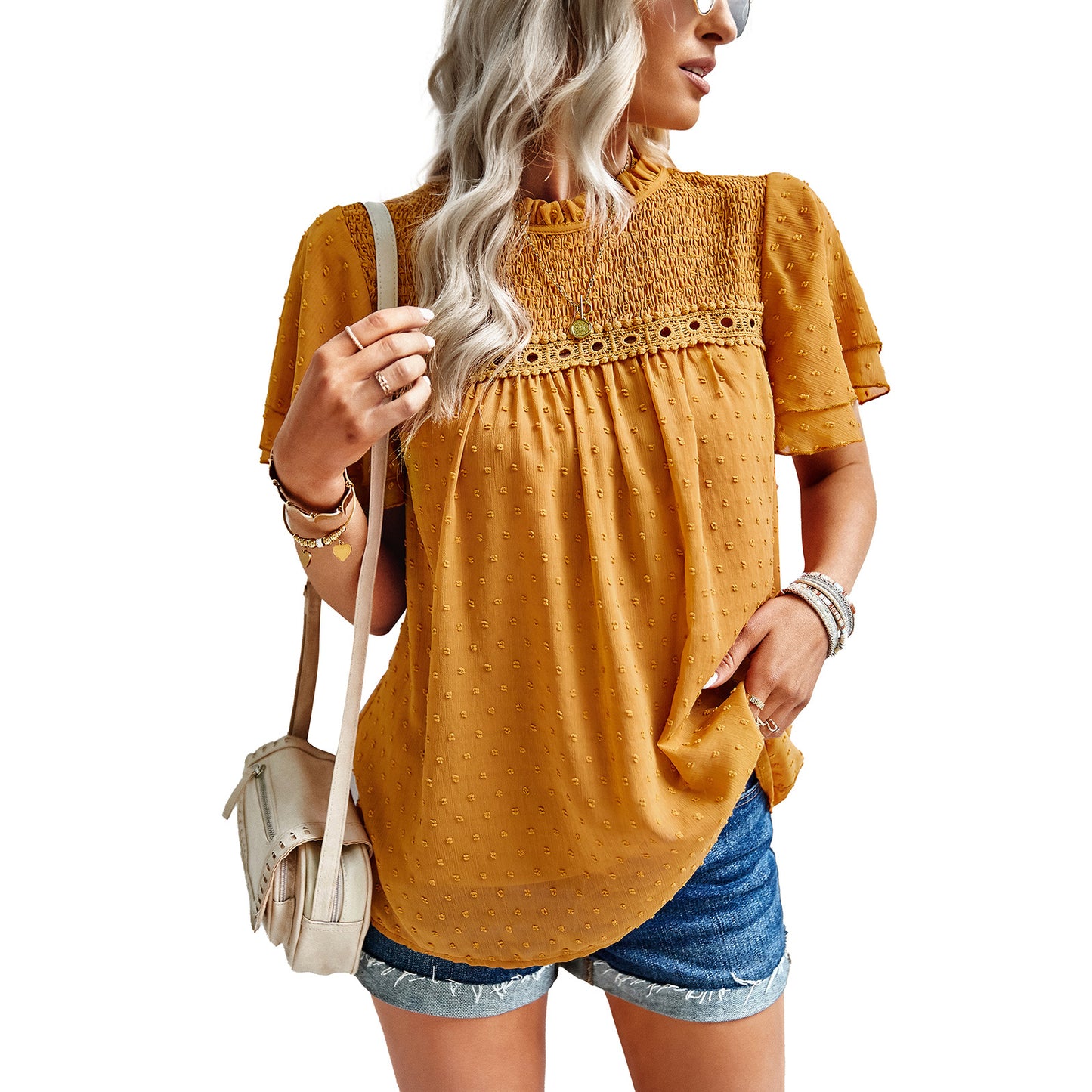 Summer elegant commuter short-sleeved jacquard shirt