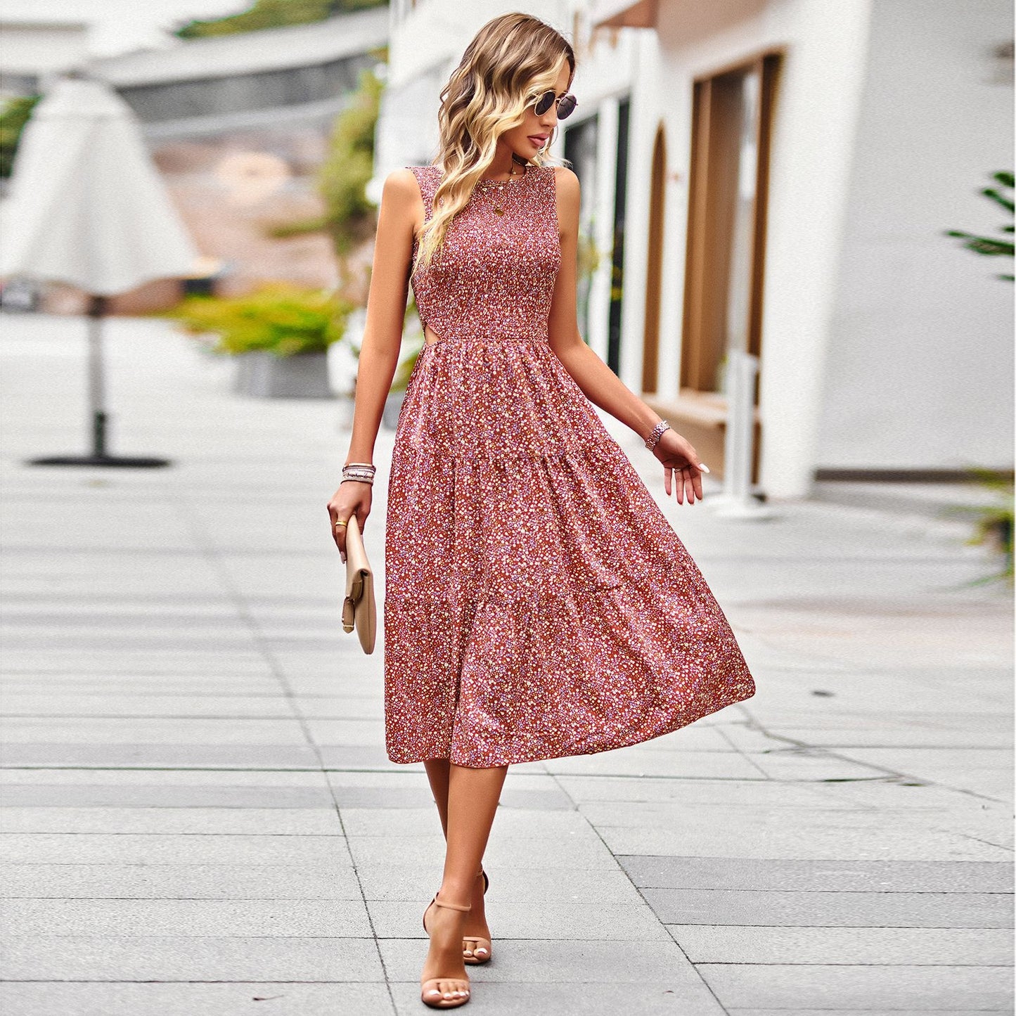 Elegant Sleeveless Printed Long Dress