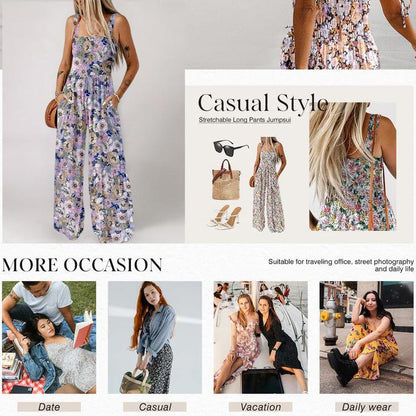 💖LAST DAY SALE 50% OFF💖Women’s Casual Print Sleeveless Overalls Jumpsuits