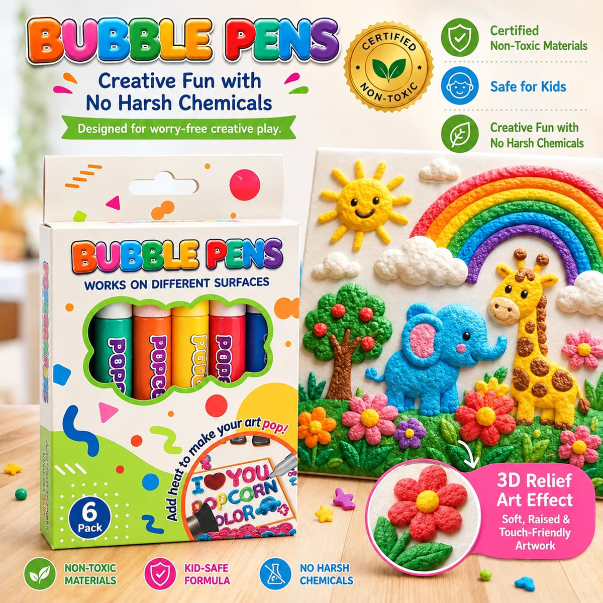 🎨 Puffy 3D Drawing Pens – Raised-Effect Craft Set
