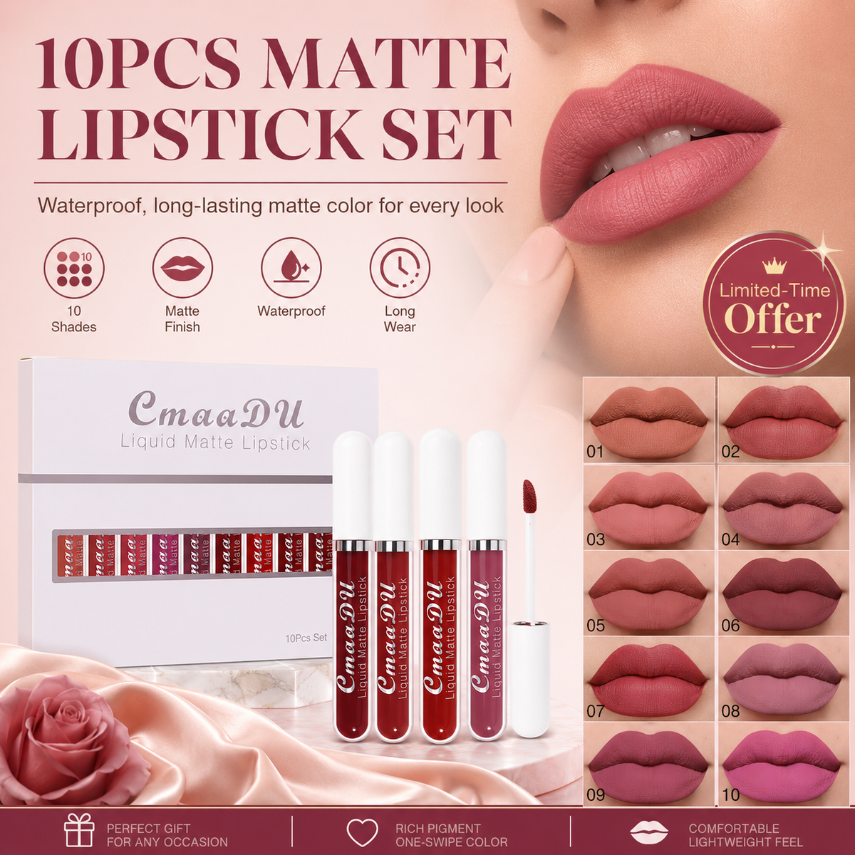 💋 10-Color Matte Liquid Lip Set