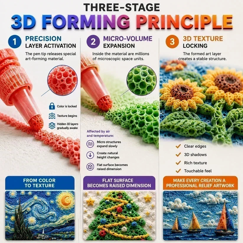 🎨 Puffy 3D Drawing Pens – Raised-Effect Craft Set
