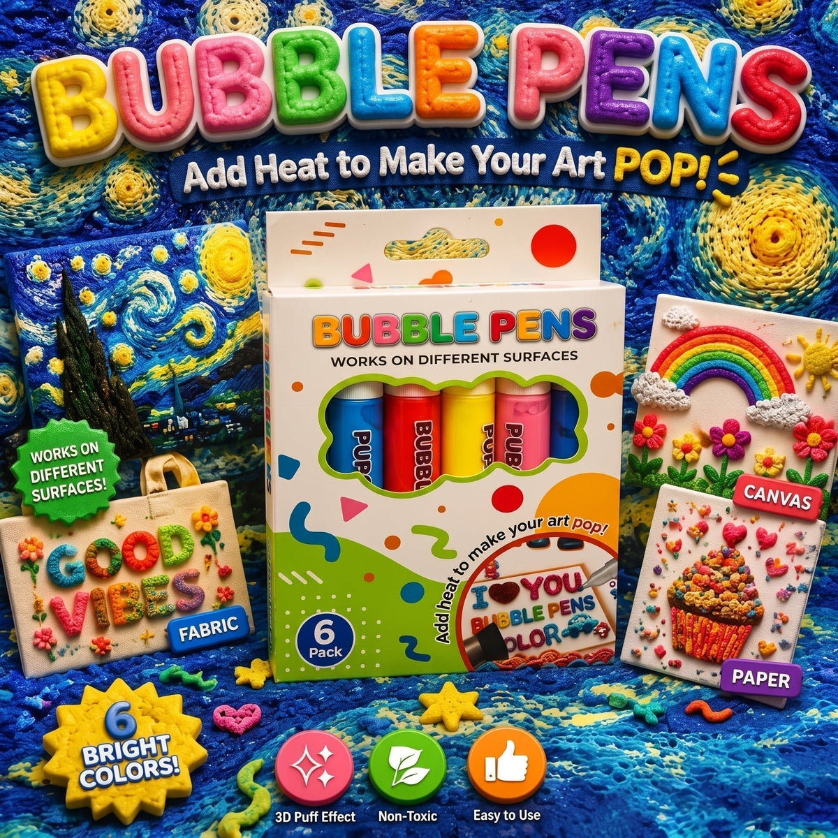 🎨 Puffy 3D Drawing Pens – Raised-Effect Craft Set