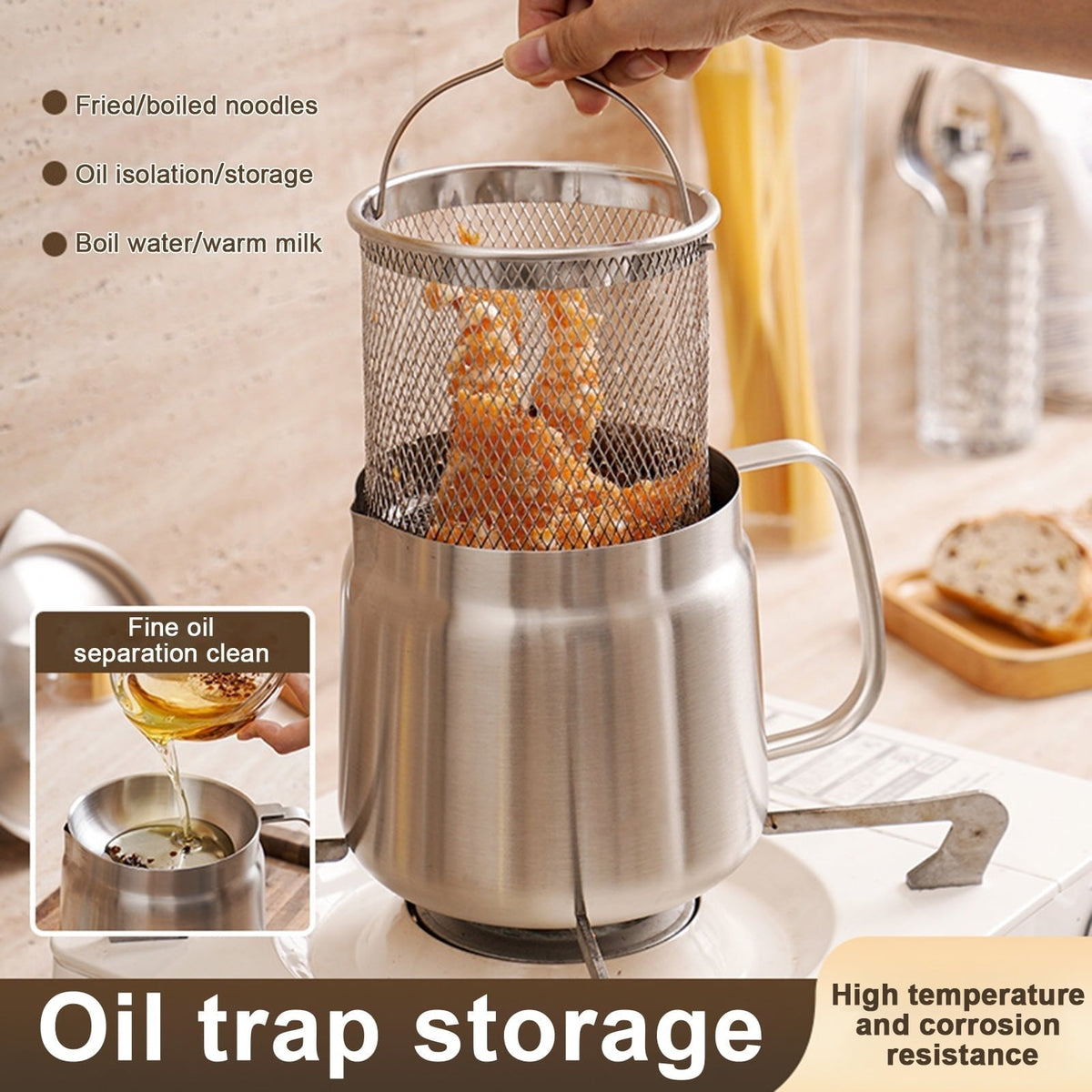 🍳 2-in-1 Stainless-Steel Frying & Oil-Straining Pot Set