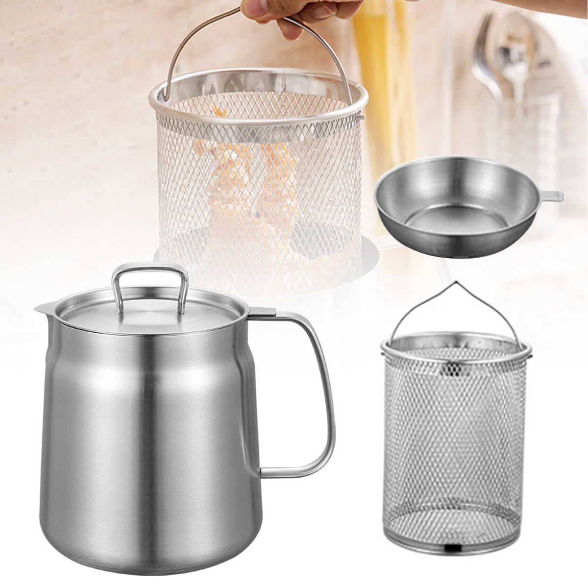 🍳 2-in-1 Stainless-Steel Frying & Oil-Straining Pot Set