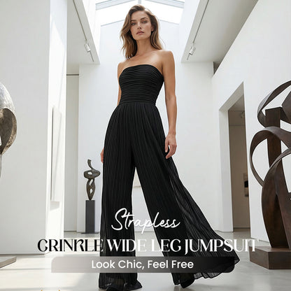 Strapless Crinkle Wide-Leg Jumpsuit