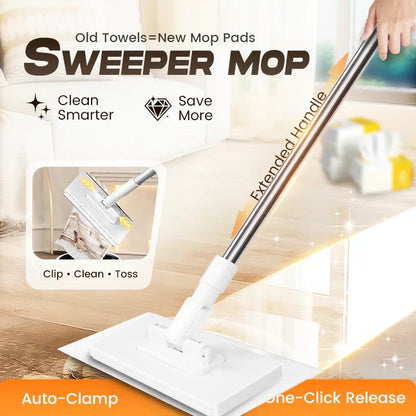 Flat Mop with Stainless Steel Handle, come with Reusable Washable Mop Cloths🏆