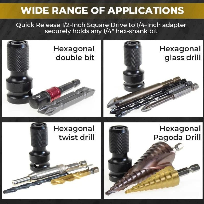 🔧 Quick-Release 1/2-Inch to 1/4-Inch Hex Socket Adapter