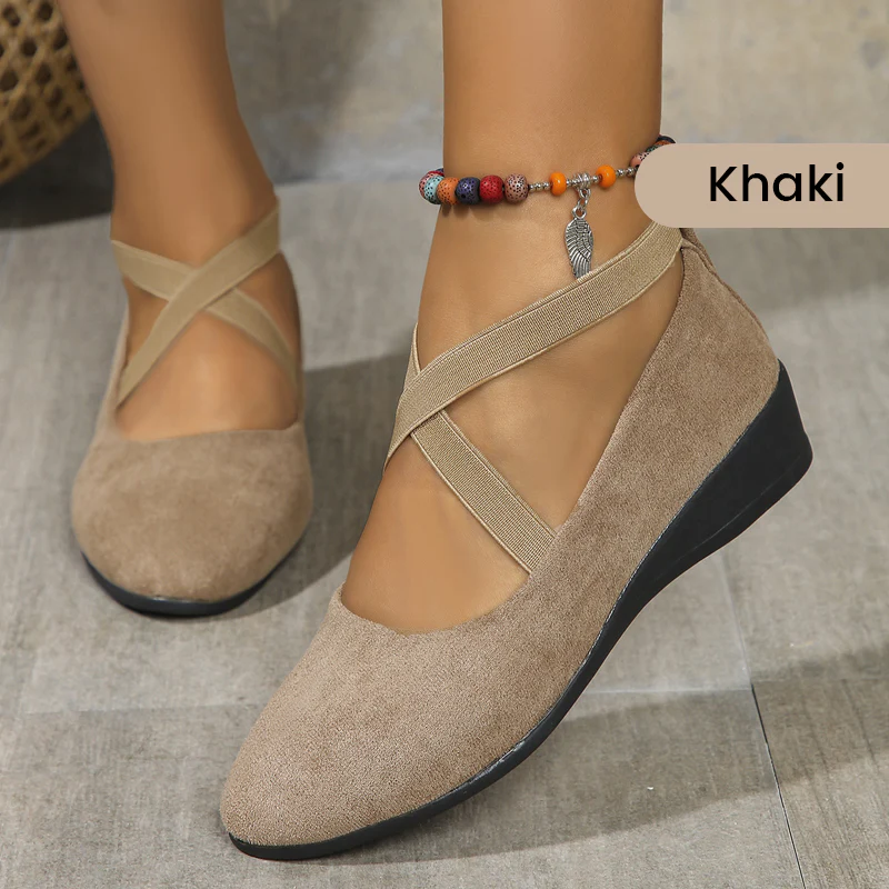 🔥Last Day Promotion 50% Off⏰🌹Elegant Solid Color Elastic Strap Low Wedge Shoes🩰