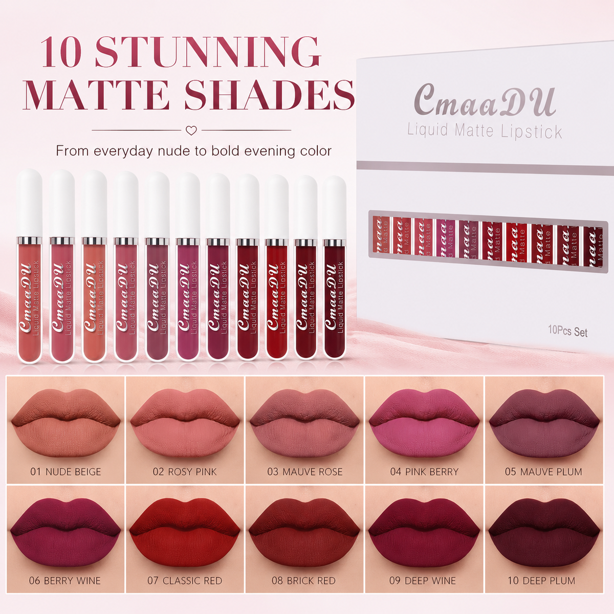 💋 10-Color Matte Liquid Lip Set