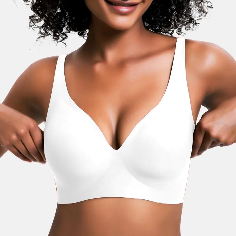 💗LAST DAY SALE 50% OFF⚡50K+ SOLD💕 Jelly Wireless Womens Comfortable Wireless Bras Push Up Bralettes Seamless Tshirts Bras Deep V Everyday Bras
