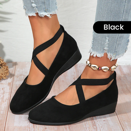 🔥Last Day Promotion 50% Off⏰🌹Elegant Solid Color Elastic Strap Low Wedge Shoes🩰