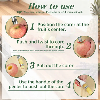 🥳2026 HOT SALE🥳💞50K+ SOLD!🔪🛒 BOGO + 50% OFF! The 2-in-1 Kitchen Hero: Core & Peel with a Twist. Stainless Steel Fruit Tool! 🍎⏱️