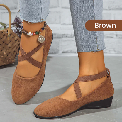 🔥Last Day Promotion 50% Off⏰🌹Elegant Solid Color Elastic Strap Low Wedge Shoes🩰