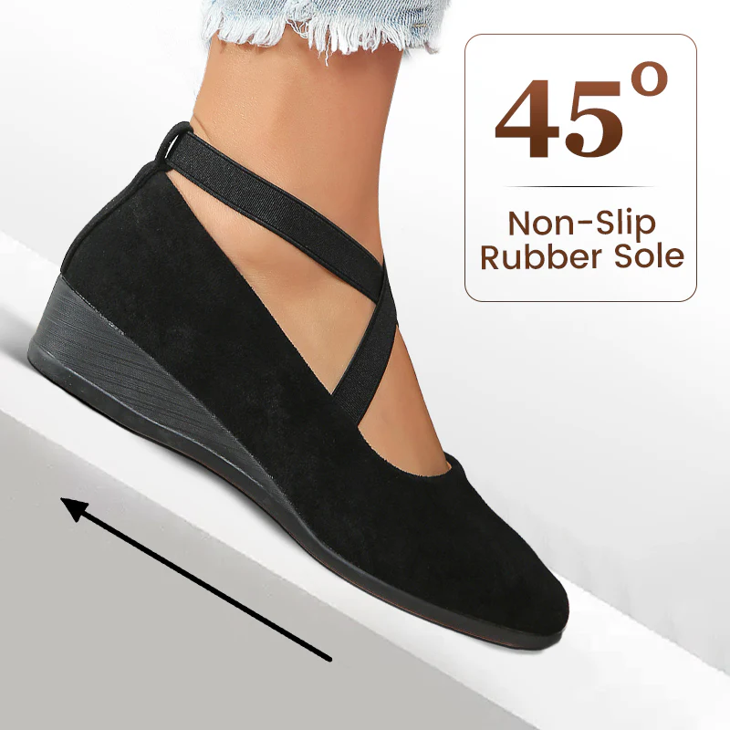 🔥Last Day Promotion 50% Off⏰🌹Elegant Solid Color Elastic Strap Low Wedge Shoes🩰
