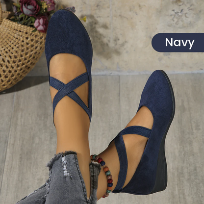 🔥Last Day Promotion 50% Off⏰🌹Elegant Solid Color Elastic Strap Low Wedge Shoes🩰