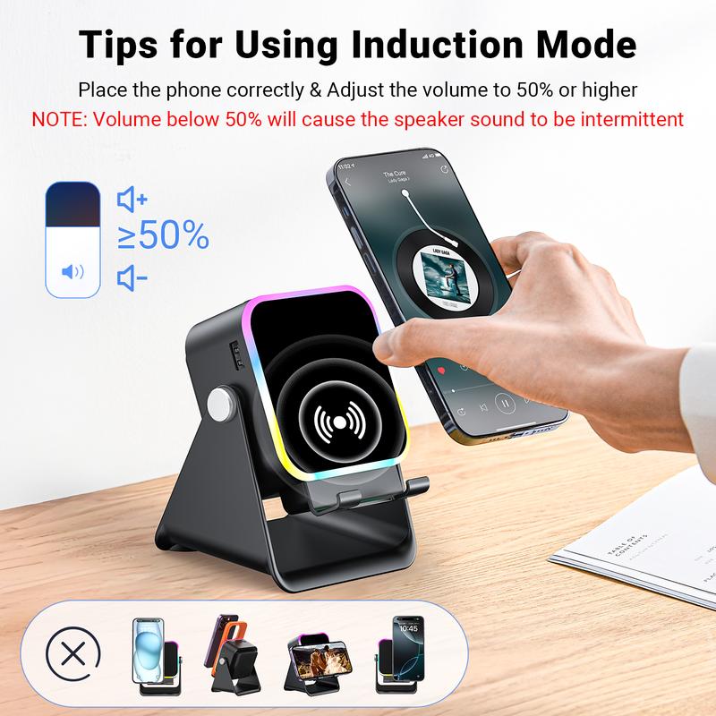 🔊 5-in-1 Bluetooth Speaker with Induction Charging & Adjustable Phone Stand