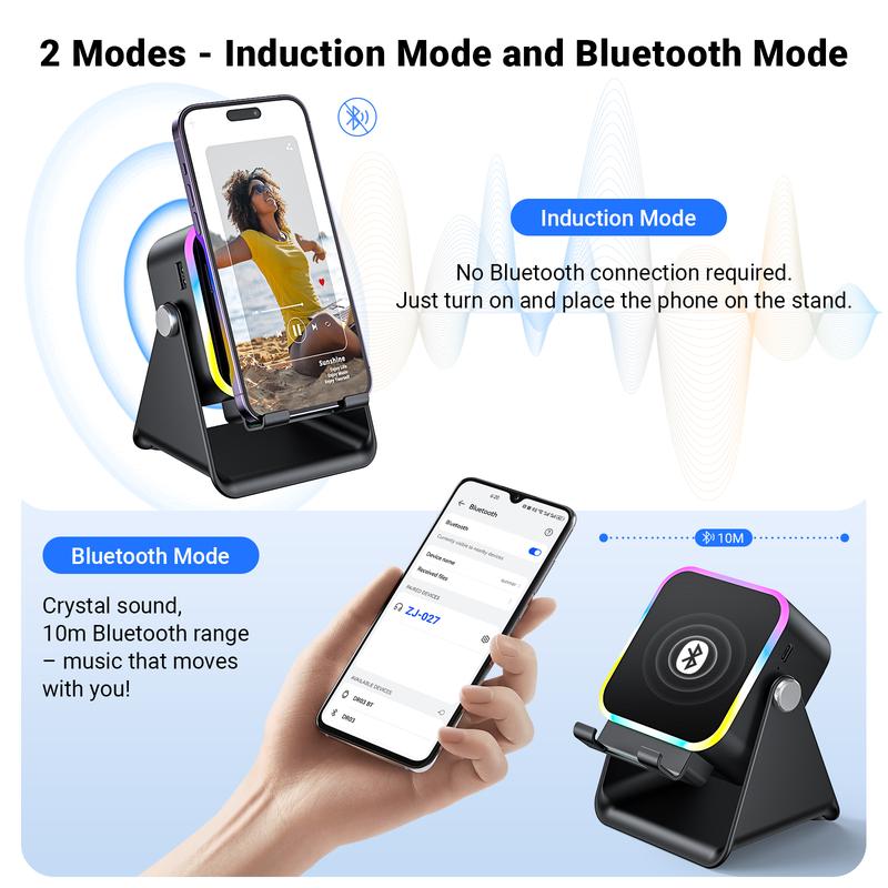 🔊 5-in-1 Bluetooth Speaker with Induction Charging & Adjustable Phone Stand