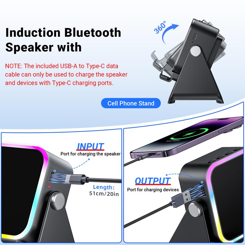 🔊 5-in-1 Bluetooth Speaker with Induction Charging & Adjustable Phone Stand