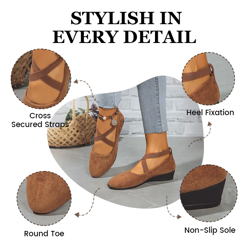 🔥Last Day Promotion 50% Off⏰🌹Elegant Solid Color Elastic Strap Low Wedge Shoes🩰