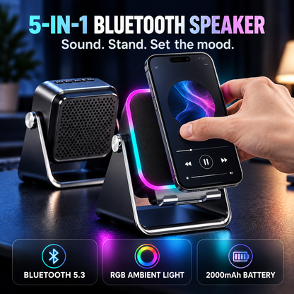 🔊 5-in-1 Bluetooth Speaker with Induction Charging & Adjustable Phone Stand