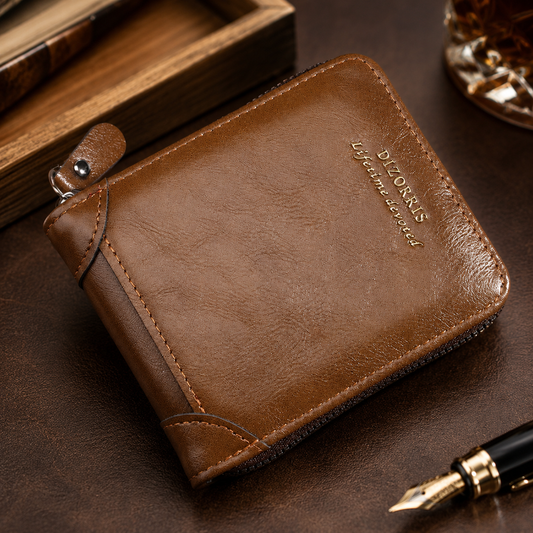Vintage Men's Short Zip-Around Trifold Wallet