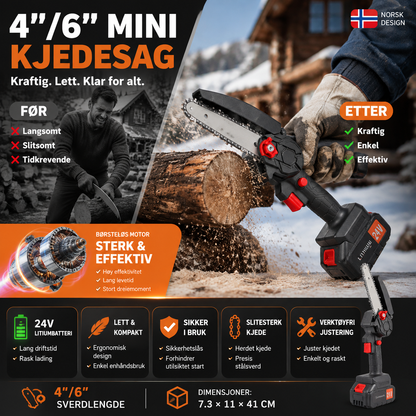 🪓 Børsteløs bærbar minisag – kraftig motor, langvarig batteri, lett og ergonomisk. Perfekt til beskjæring, ved og hagearbeid – sikker og effektiv! 🌳🔋