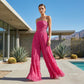 Strapless Crinkle Wide-Leg Jumpsuit