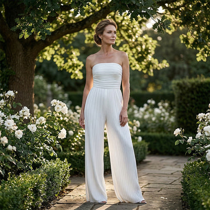 Strapless Crinkle Wide-Leg Jumpsuit