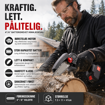 🪓 Børsteløs bærbar minisag – kraftig motor, langvarig batteri, lett og ergonomisk. Perfekt til beskjæring, ved og hagearbeid – sikker og effektiv! 🌳🔋