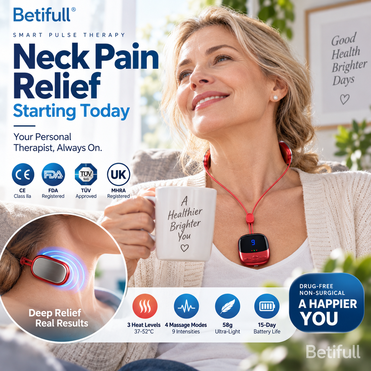 💆 Wearable Pendant Neck Massager with Heat & Adjustable Intensity