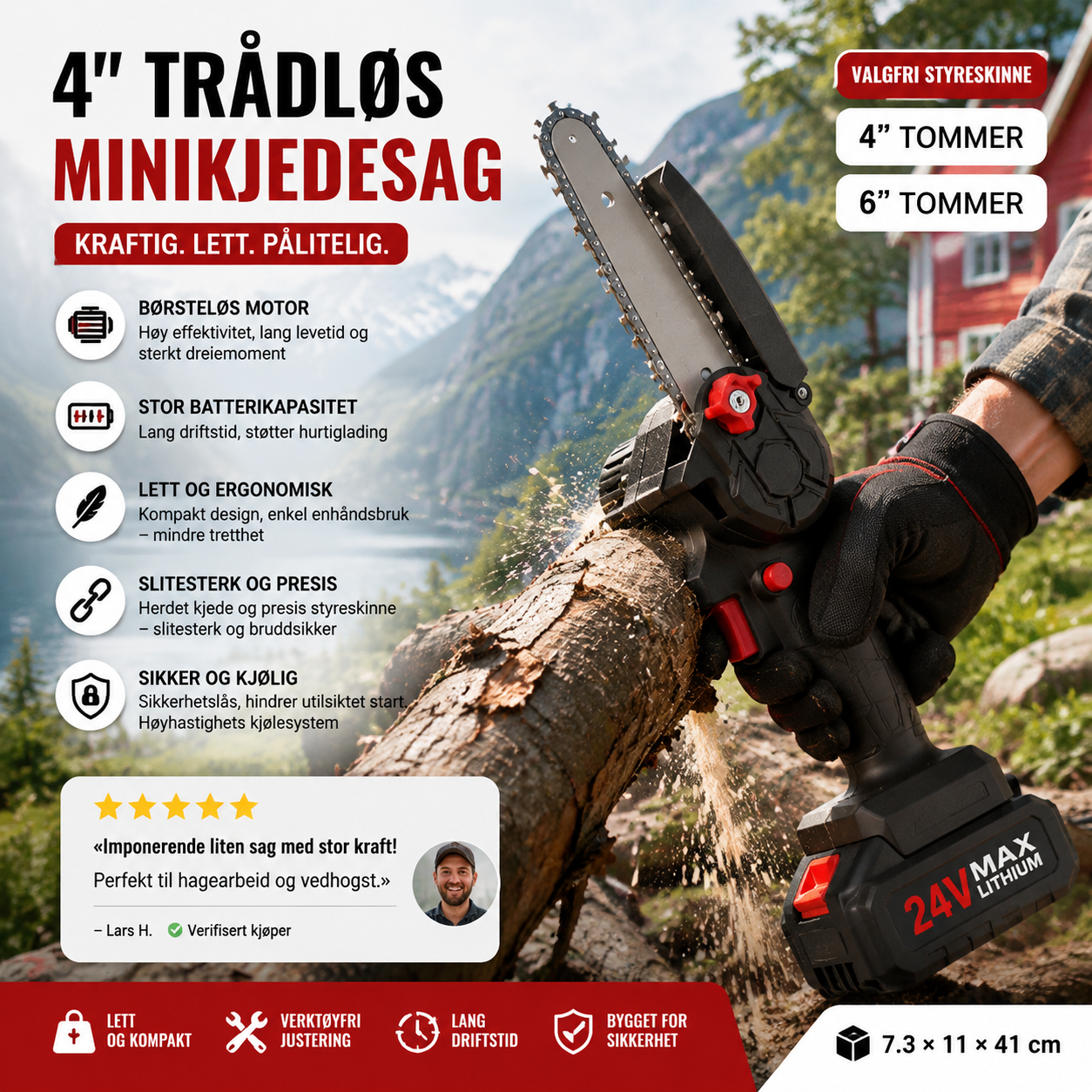 🪓 Børsteløs bærbar minisag – kraftig motor, langvarig batteri, lett og ergonomisk. Perfekt til beskjæring, ved og hagearbeid – sikker og effektiv! 🌳🔋