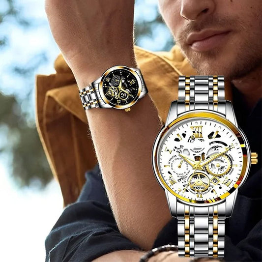 Men's Waterproof Roman Skeleton Automatic Mechanical Watch