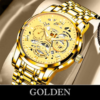 Men's Waterproof Roman Skeleton Automatic Mechanical Watch