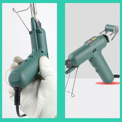 Electric green plastic welding gun for auto repair, shown handheld and on a stand, clarioy tools