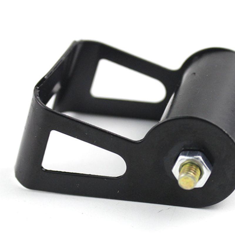 Close-up of a black metal auto tool bracket with cylindrical roller and bolt, clarioy hardware