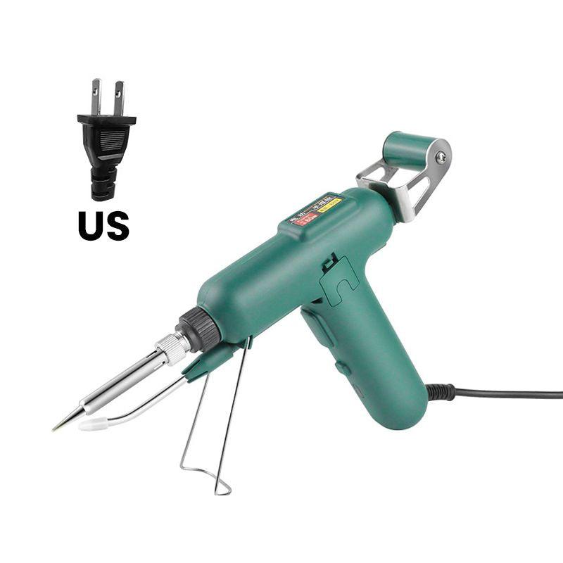 Green electric soldering gun with US plug, premium auto tool from clarioy on white background