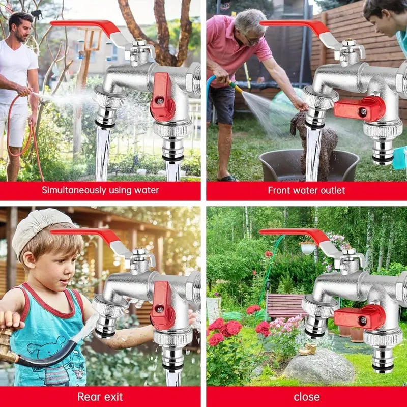 🚰 50% OFF NOW! 💧 Universal Stainless Steel Double Outlet Garden Faucet – Independent Valves, Heavy-Duty & Easy Install ✨