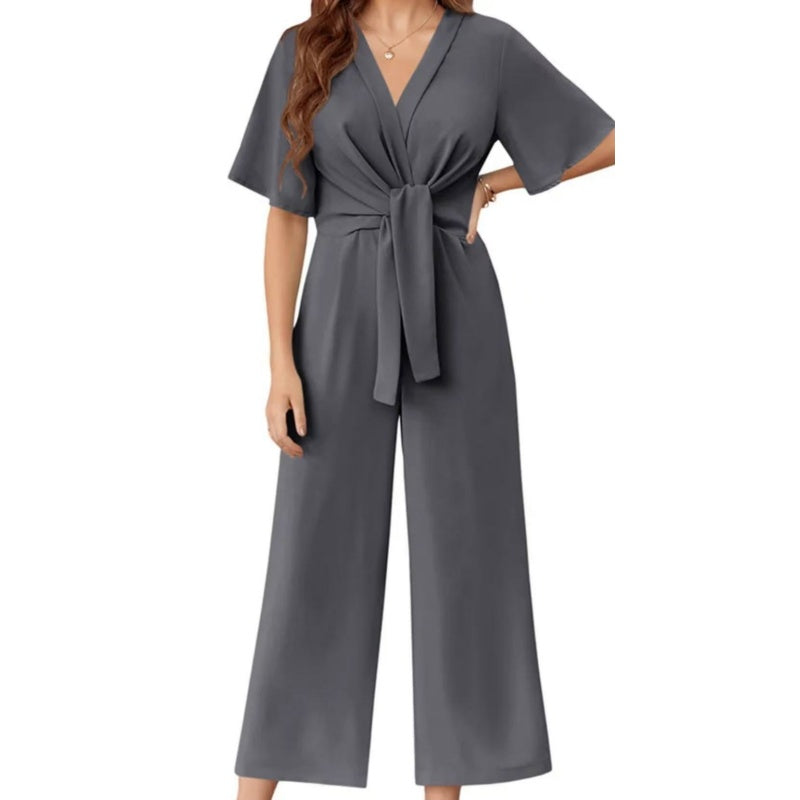 🌞Summer Sale 50% OFF🔥Women's Elegant V-Neck Wide Leg Waist Tie Jumpsuit