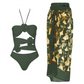 Women's Fashional Flower Prints One Piece Swimsuit and Skirt