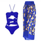 Women's Fashional Flower Prints One Piece Swimsuit and Skirt