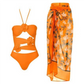 Women's Fashional Flower Prints One Piece Swimsuit and Skirt