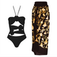 Women's Fashional Flower Prints One Piece Swimsuit and Skirt